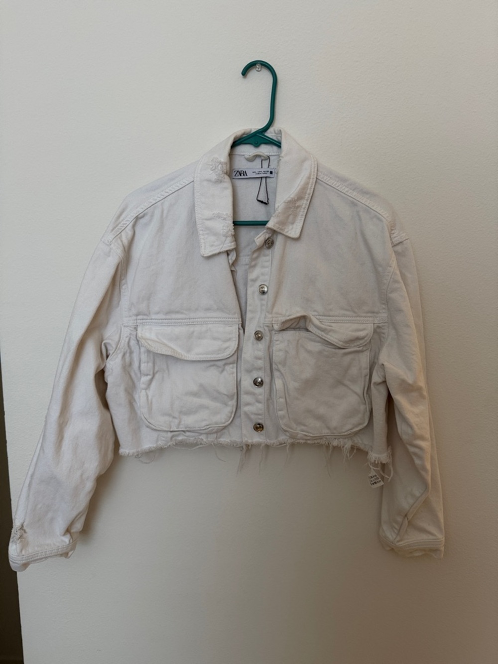 ZARA Cream Cropped Button-Front Denim Jacket